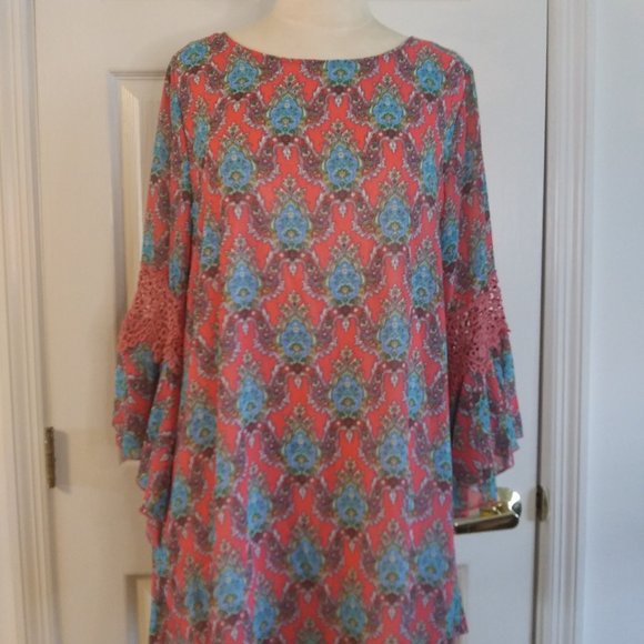 Lady Noiz Tops - Lady Noiz | Coral Lattice Print Tunic | M | New
